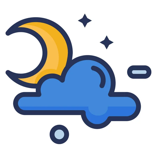 Noche Luna Nublada Icono Estilo Contorno Lleno — Vector de stock