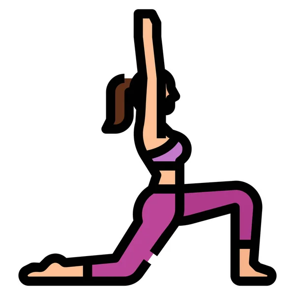 Anjaneyasana Ejercicio Icono Bajo Fitness Yoga Categoría Dieta — Vector de stock