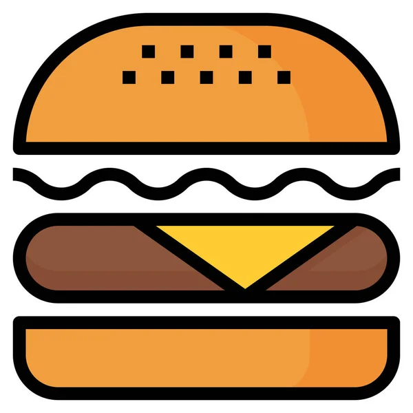 Burger Fast Food Ikona Stylu Wypełnione Zarys — Wektor stockowy