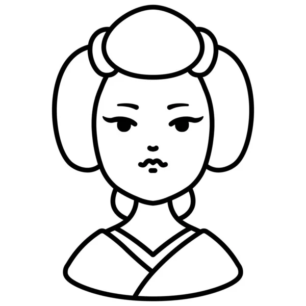 Avatar Weibliche Geisha Ikone Outline Stil — Stockvektor