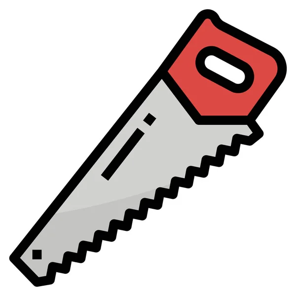 Cutting Hand Saw Icon Filled Outline Style — Stock Vector