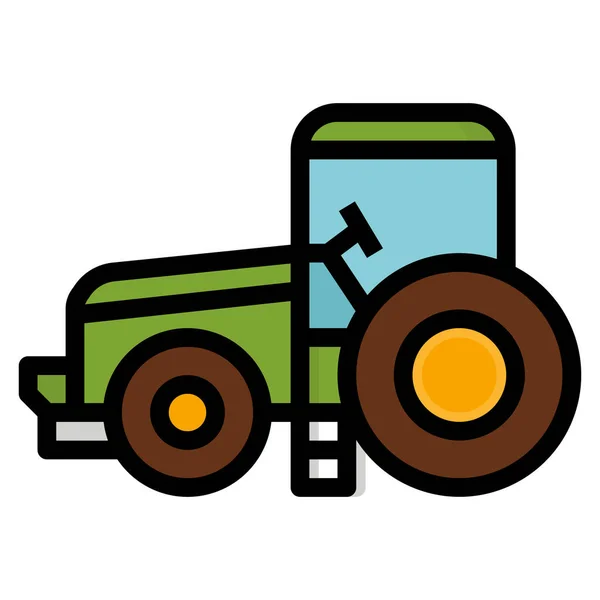 Icono Del Tractor Granja Motor Estilo Contorno Lleno — Vector de stock