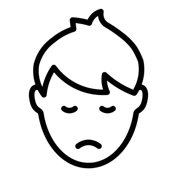 感情面悲しい少年アイコンInアウトラインスタイル — ストックベクタ