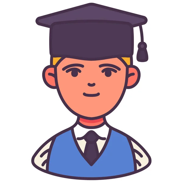 Avatar Graduó Icono Masculino Estilo Contorno Lleno — Vector de stock