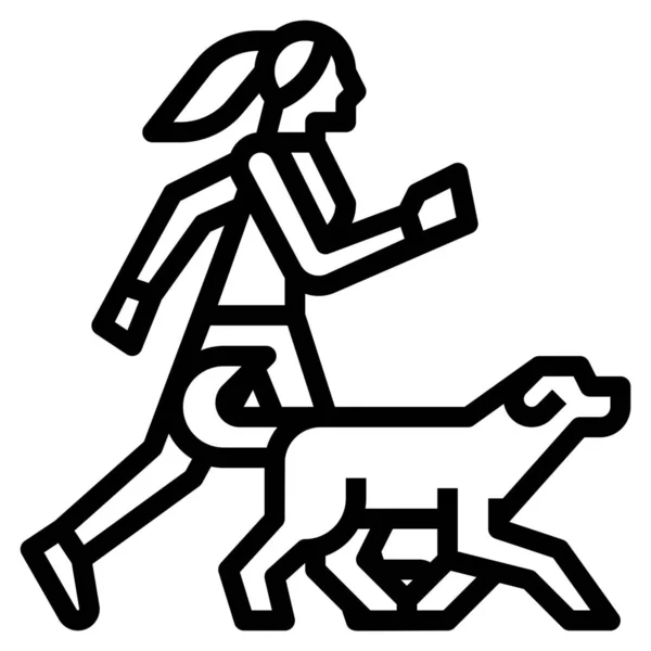 犬ファミリージョギングアイコンのアウトラインスタイル — ストックベクタ
