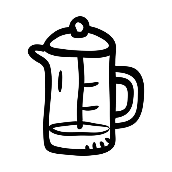 Koffie Zetten Pers Koude Koffie Pictogram Handgetrokken Stijl — Stockvector