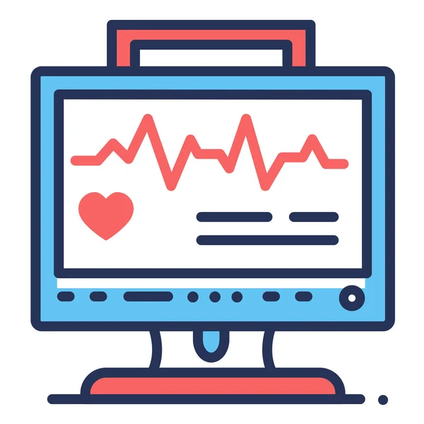 Cardiology Display Ecg Icon Filled Outline Style — Stock Vector