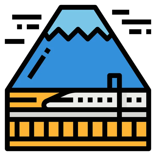 Fuji Colline Japon Icône Dans Style Contour Rempli — Image vectorielle