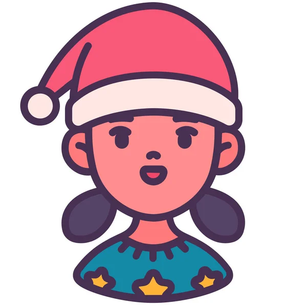 Avatar Chica Navidad Icono Estilo Contorno Lleno — Vector de stock