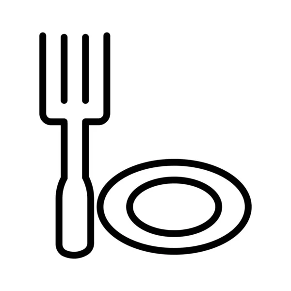 フォークを食べなさい食事皿キッチンのアイコンをアウトラインスタイルで — ストックベクタ