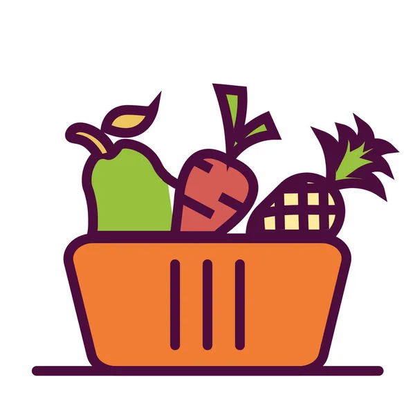 装满水的果篮水果图标 轮廓风格 — 图库矢量图片