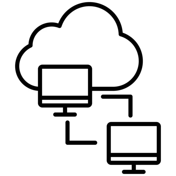 Cloud Hub Cloud Netwerk Cloud Server Icoon Grote Lijnen — Stockvector