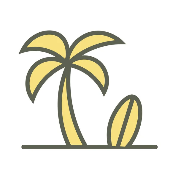 Παραλία Καρύδα Δέντρο Διακοπές Εικονίδιο Στυλ Γεμάτο Περίγραμμα — Διανυσματικό Αρχείο