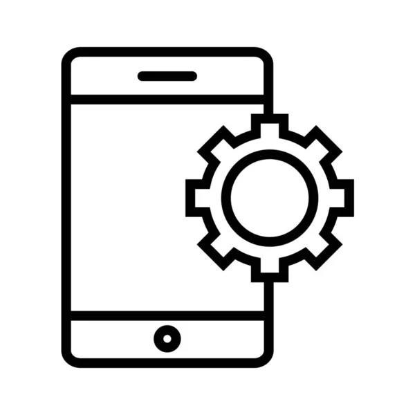 App Design Mobil Telefon Seo Mobil Keresés Ikon Körvonalazott Stílusban — Stock Vector