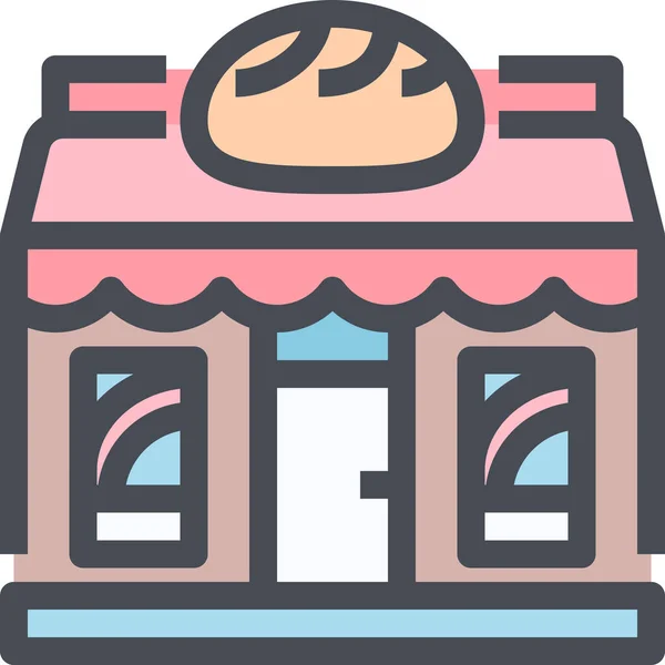 Αρτοποιείο Εικονίδιο Κατάστημα Τροφίμων Γεμιστό Περίγραμμα Στυλ — Διανυσματικό Αρχείο