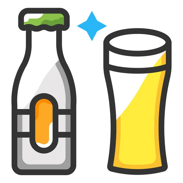 Cerveza Botella Celebración Bebidas Icono Estilo Contorno Lleno — Vector de stock