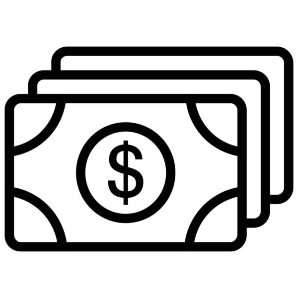 Billetes Banco Icono Moneda Efectivo Estilo Esquema — Vector de stock