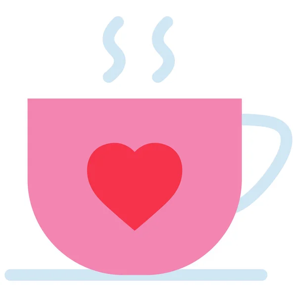 Coffee Heart Love Icon Flat Style — Stock Vector