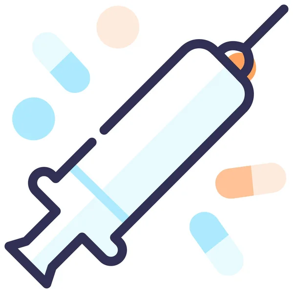 Ένεση Φάρμακο Εικονίδιο Χάπια Στυλ Γεμάτο Περίγραμμα — Διανυσματικό Αρχείο