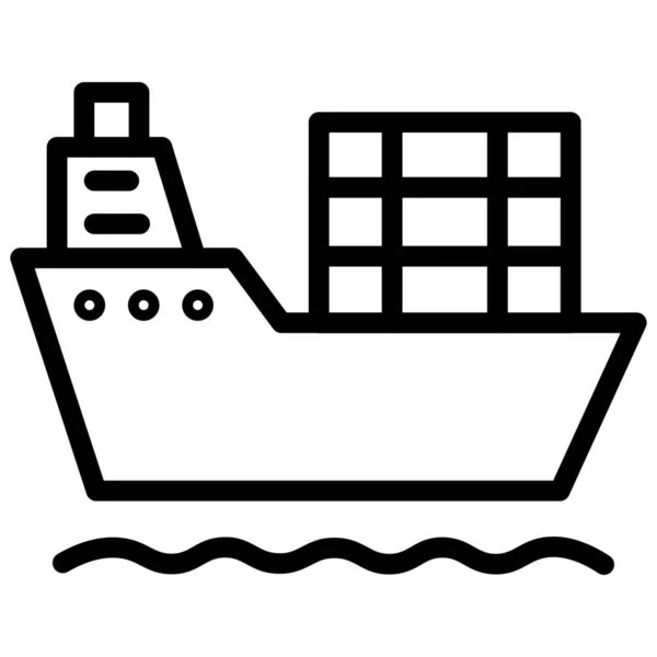 Teherhajó Szállítmány Szállítási Ikonja Körvonalazott Stílusban — Stock Vector