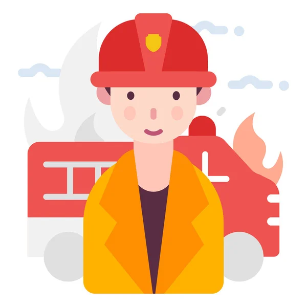 Avatar Fireman People Icon Flat Style — Stock Vector