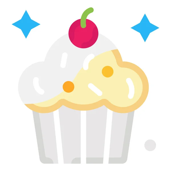 Cake Cupcakes Dessert Pictogram Platte Stijl — Stockvector