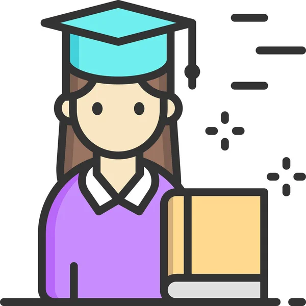 Ícone Graduação Menina Educação — Vetor de Stock