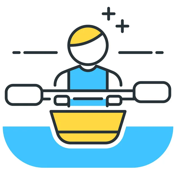 Kayak Hombre Paddle Icono Estilo Contorno Lleno — Archivo Imágenes Vectoriales