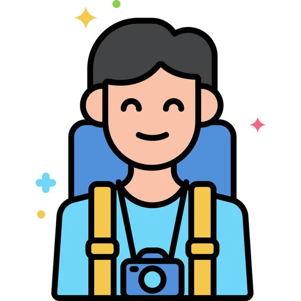 Hombre Feliz Icono Viaje — Vector de stock