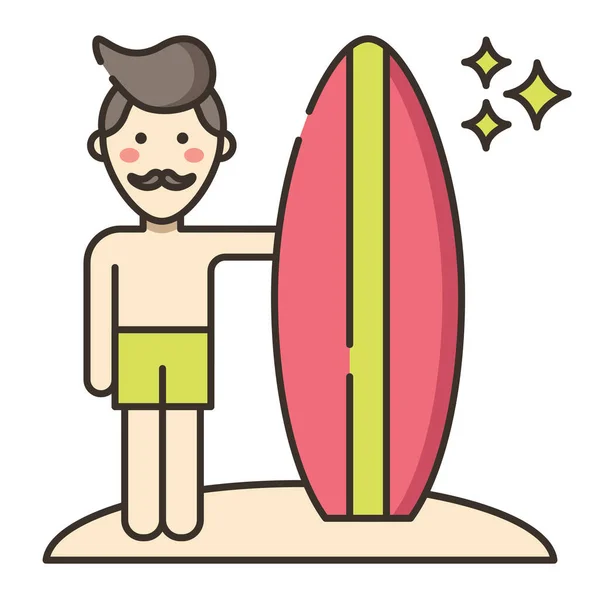 Surfista Tabla Surf Icono Surf Estilo Esquema Lleno — Vector de stock