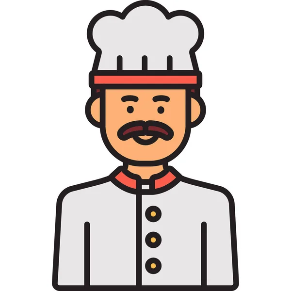 Chef Icono Cocinero Masculino Estilo Contorno Lleno — Vector de stock