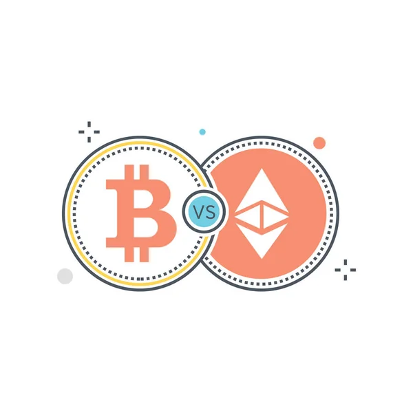 Bitcoin Eterisk Blockchain Ikon Kontur Stil — Stock vektor