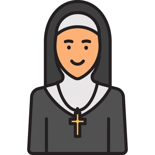 Icono Cruz Sacerdote Femenino Estilo Contorno Lleno — Vector de stock