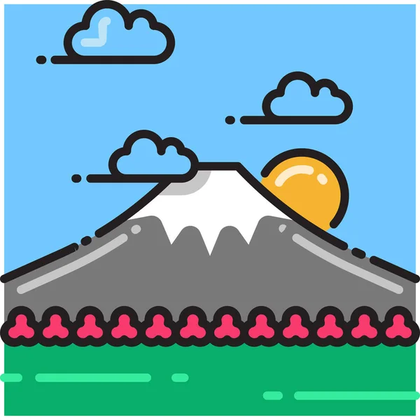 Ikona Krajobrazu Wzgórza Japonia Stylu Wypełnionym — Wektor stockowy