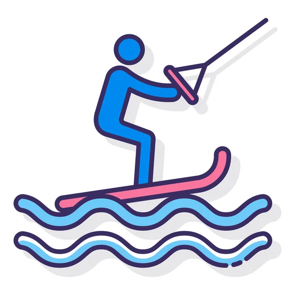 Vodní Lyžování Kite Surfování Ikona — Stockový vektor