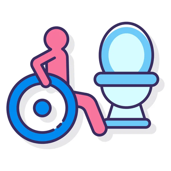 Baño Deshabilitado Icono Inodoro Estilo Contorno Lleno — Vector de stock