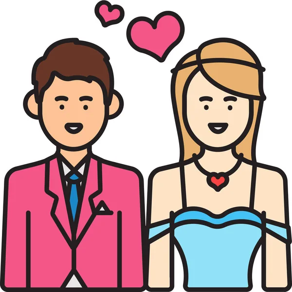 Bride Couple Groom Icon Filled Outline Style — Stock Vector