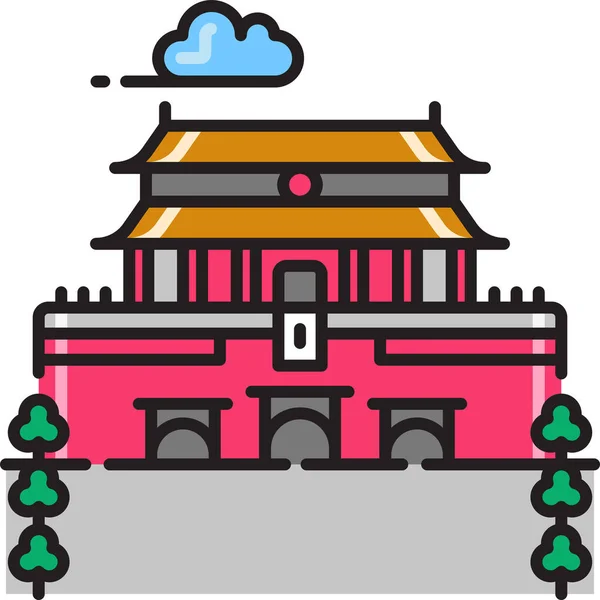 北京禁城图标充盈 轮廓风格 — 图库矢量图片