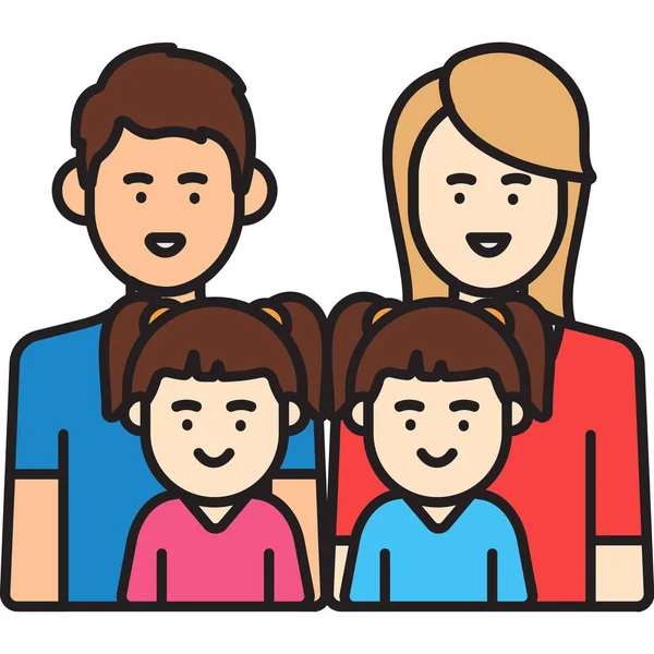 Familia Padre Niñas Icono Estilo Contorno Lleno — Vector de stock