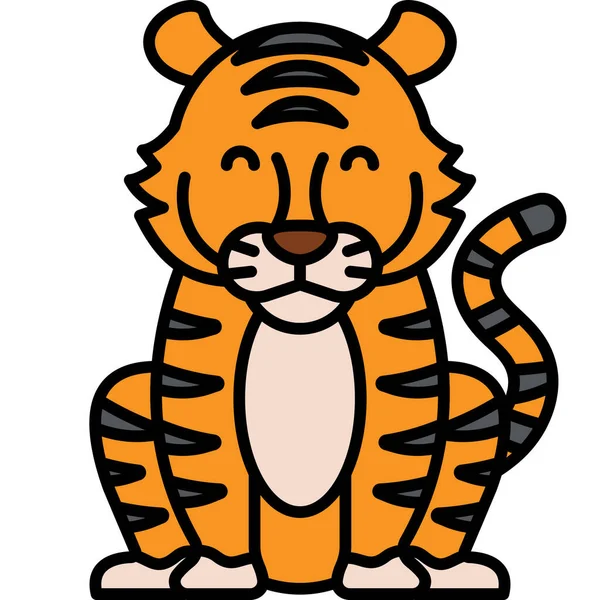 Gato Tigre Animal Icono Estilo Contorno Lleno — Vector de stock