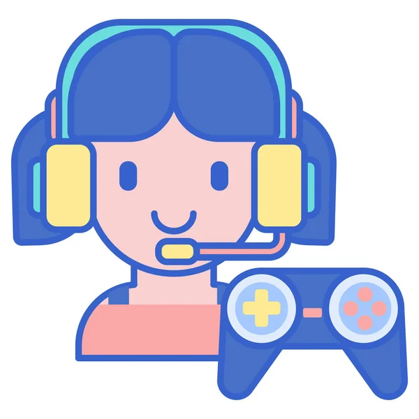 Console Gamer Girl Icon Filled Outline Style — Stock Vector