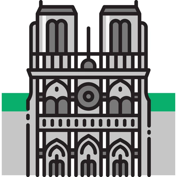 Katedrála Kostel Francouzská Ikona Vyplněném Stylu — Stockový vektor