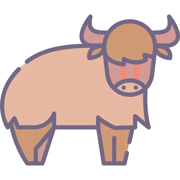 Icono Yak Toro Búfalo Estilo Contorno Lleno — Vector de stock