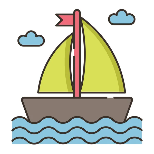 Barco Océano Vela Icono Estilo Contorno Lleno — Vector de stock