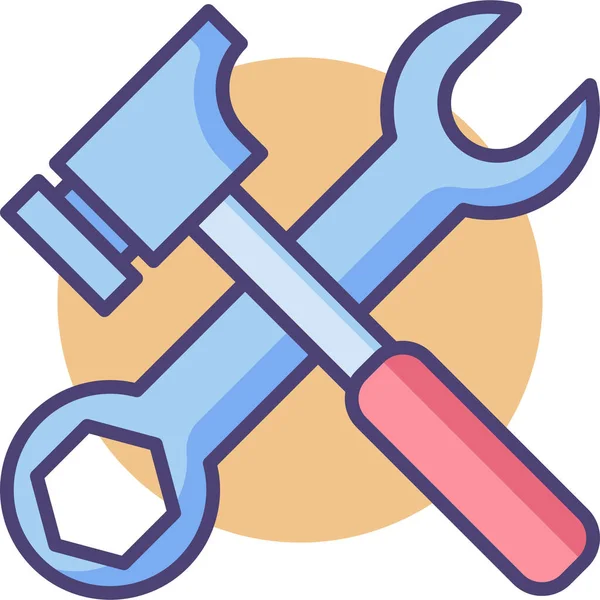 Icono Llave Herramientas Martillo Estilo Contorno Lleno — Vector de stock