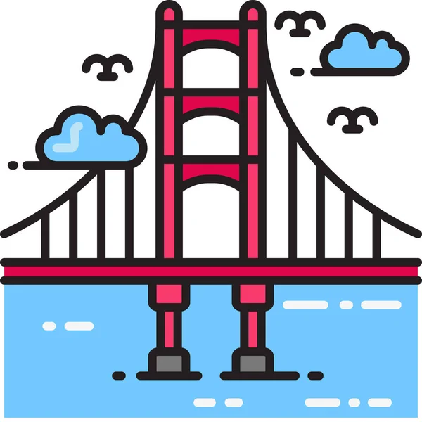 Puente Arquitectura Puerta Dorada Icono Del Puente Estilo Contorno Lleno — Vector de stock