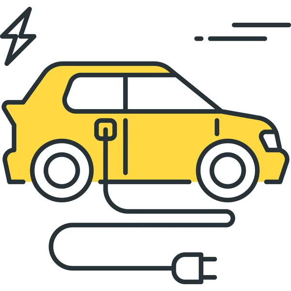 Электрический Автомобиль Электрический Зарядки Очертания Значок Стиле Заполненной Очертания — стоковый вектор