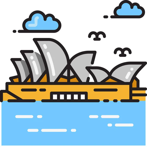 Sydney Építészet Ausztrál Ikon Kitöltött Körvonalas Stílusban — Stock Vector