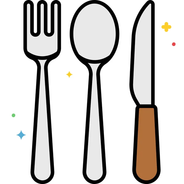 餐具厨房叉子图标填充轮廓风格 — 图库矢量图片
