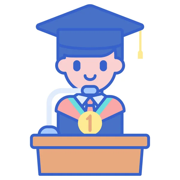 Ícone Valedictorian Estudante Graduação Categoria Educação Escola Aprendizagem —  Vetores de Stock